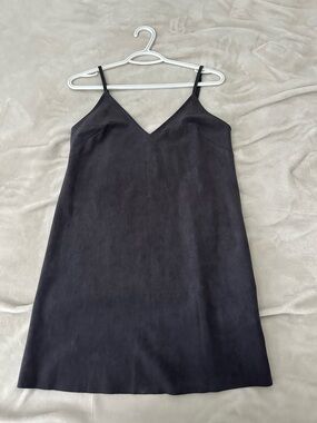 Wilfred Black V-Neck Suede Mini Dress with Spaghetti Straps